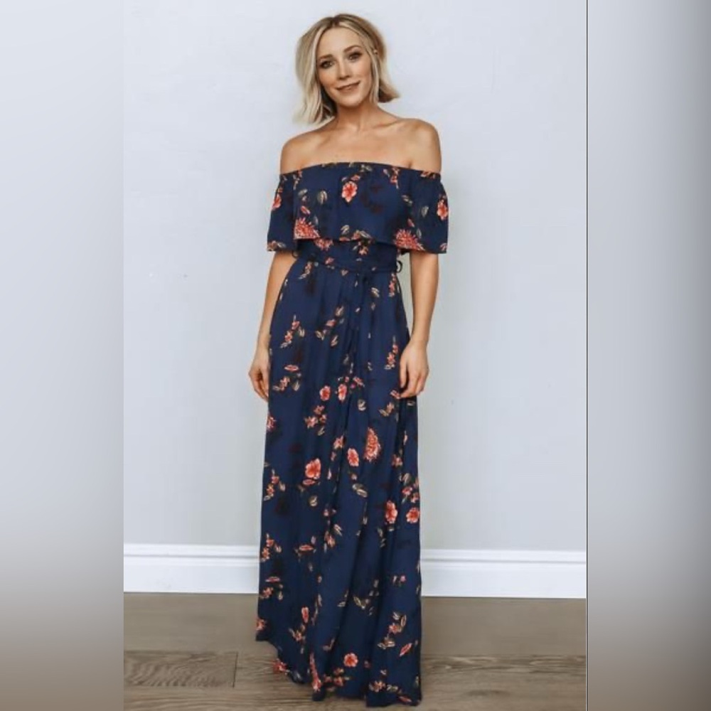 Baltic Born Marion Navy Floral Maxi - Flutter Sleeve Sundress